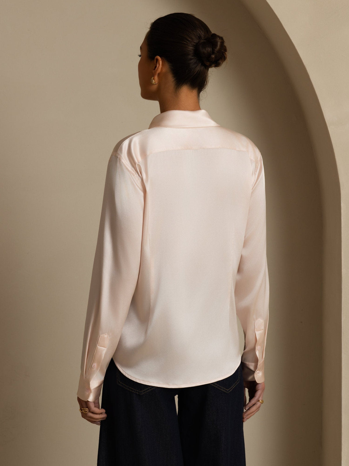 19Momme Silk Long Sleeve Lapel Collar Women's Shirt with Button Up Design