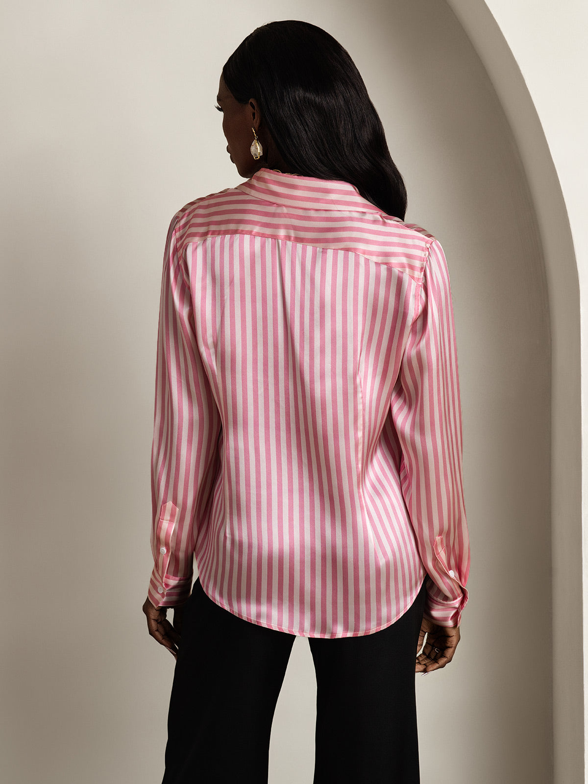 19Momme Silk Long Sleeve Lapel Collar Women's Shirt with Button Up Design