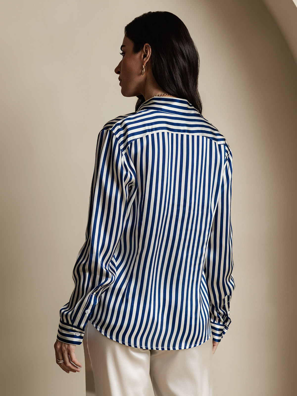 19Momme Silk Long Sleeve Lapel Collar Women's Shirt with Button Up Design